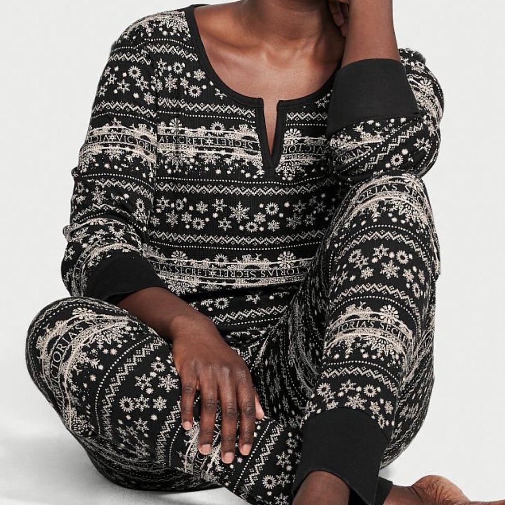 VICTORIA'S SECRET XXL Thermal Long Pajama Set Adorable Fair Isle PJ P.J. PJs NWT - Picture 7 of 14